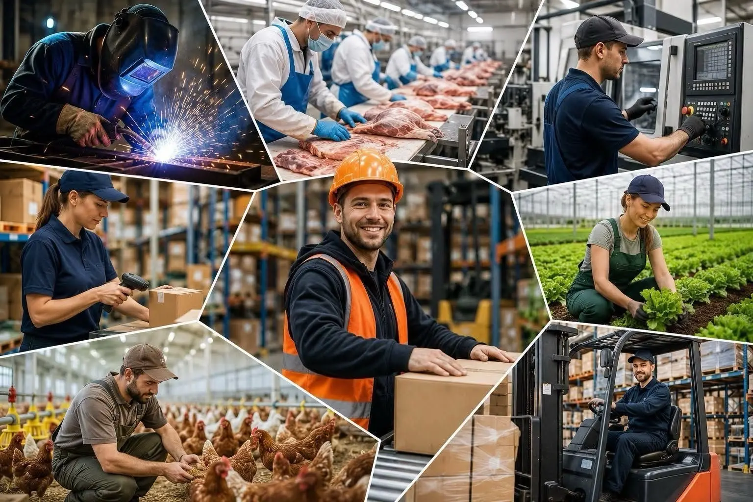 Trabajadores internacionales en almacenes, fábricas y agricultura en Polonia