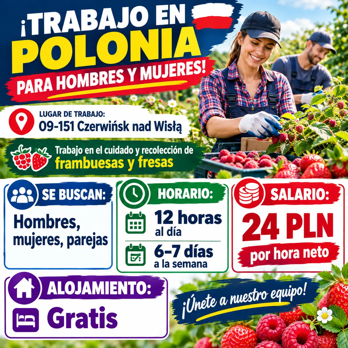 Cuidado y cosecha de frambuesas y fresas — Czerwińsk nad Wisłą
