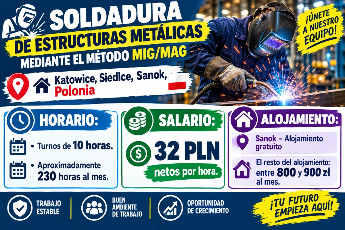 Soldador MIG/MAG — estructuras metálicas — Katowice · Siedlce · Sanok